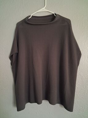Eileen Fisher Rock Gray Popover SS Sweater Cotton Blend L